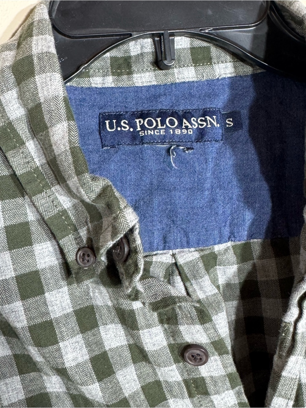 U.S. Polo Assn. Olive Green and White Plaid Shirt size small